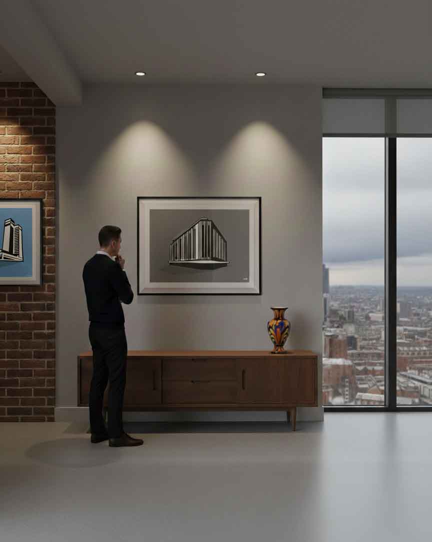 Kendals building art print in a manchester apartment